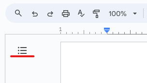 The Google Docs window with the triple dot-dash icon marked.